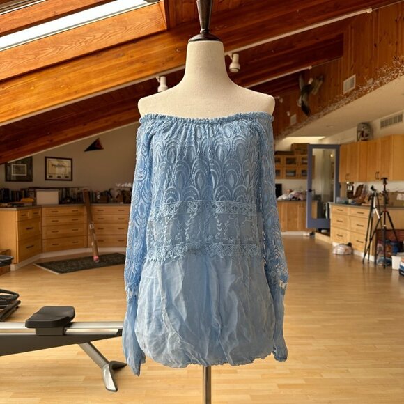 Cold Shoulder Silk Blend NWT Top Light Brown M Lola Made in Italy Baby Blue